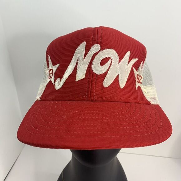 Vtg NW 1982 Trucker Hat L/XL Red‎ Trucker Mesh Back Cap Embroidered Made USA - Picture 1 of 7